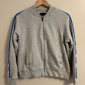 J. Crew Gray Zip-Up Sweatshirt with Blue and Pink Stripes